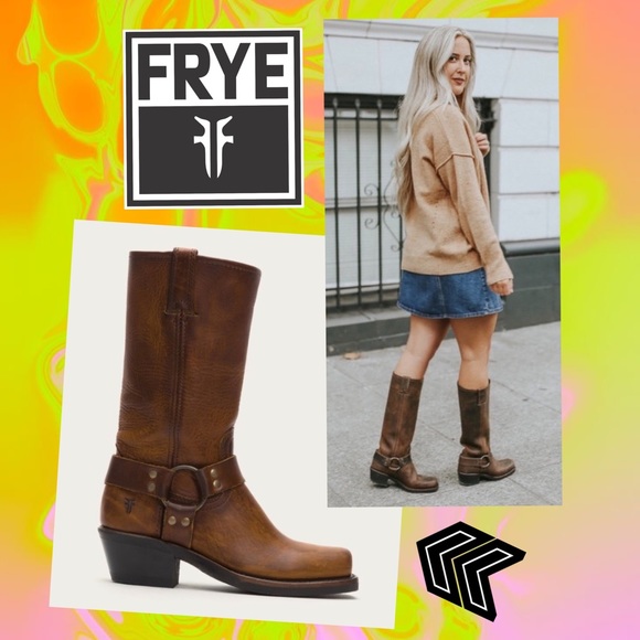 FRYE ☀️ Cognac Harness 12R Boots - Picture 1 of 16